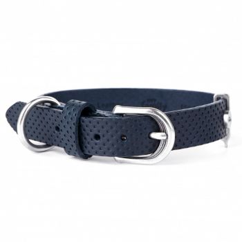 MY FAMILY Monza Blue Leather Dog Collar - Medium