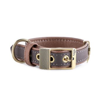 MY FAMILY Bilbao Faux Brown Leather Collar - Extra Large